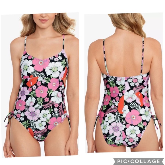 SALT + COVE JUNIORS LACE-UP-SIDES ONE-PIECE SWIMSUIT Sz LARGE - Picture 1 of 12